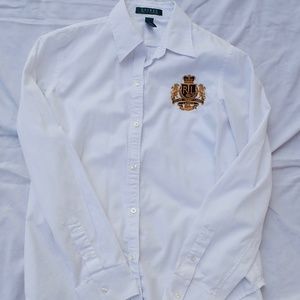 White Embroidered Logo Ralph Lauren Button-up